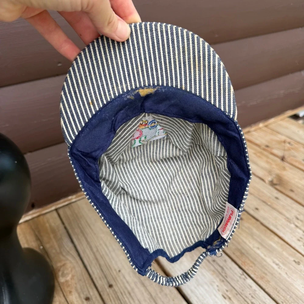 Vintage Playskool Train Conductor Hat Hickory Stripe Engineer Cap Toddler Kids